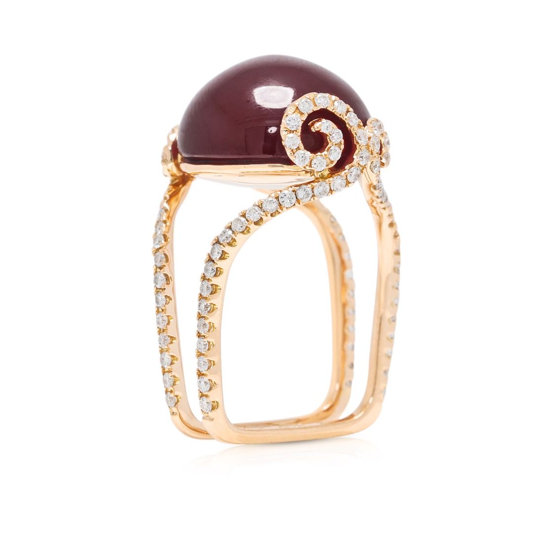 Statement-Ring mit 20.91ct Cabochon-Rubin und 0.85ct natürlichen Diamanten aus 18K Roségold (glasgefüllter Rubin)