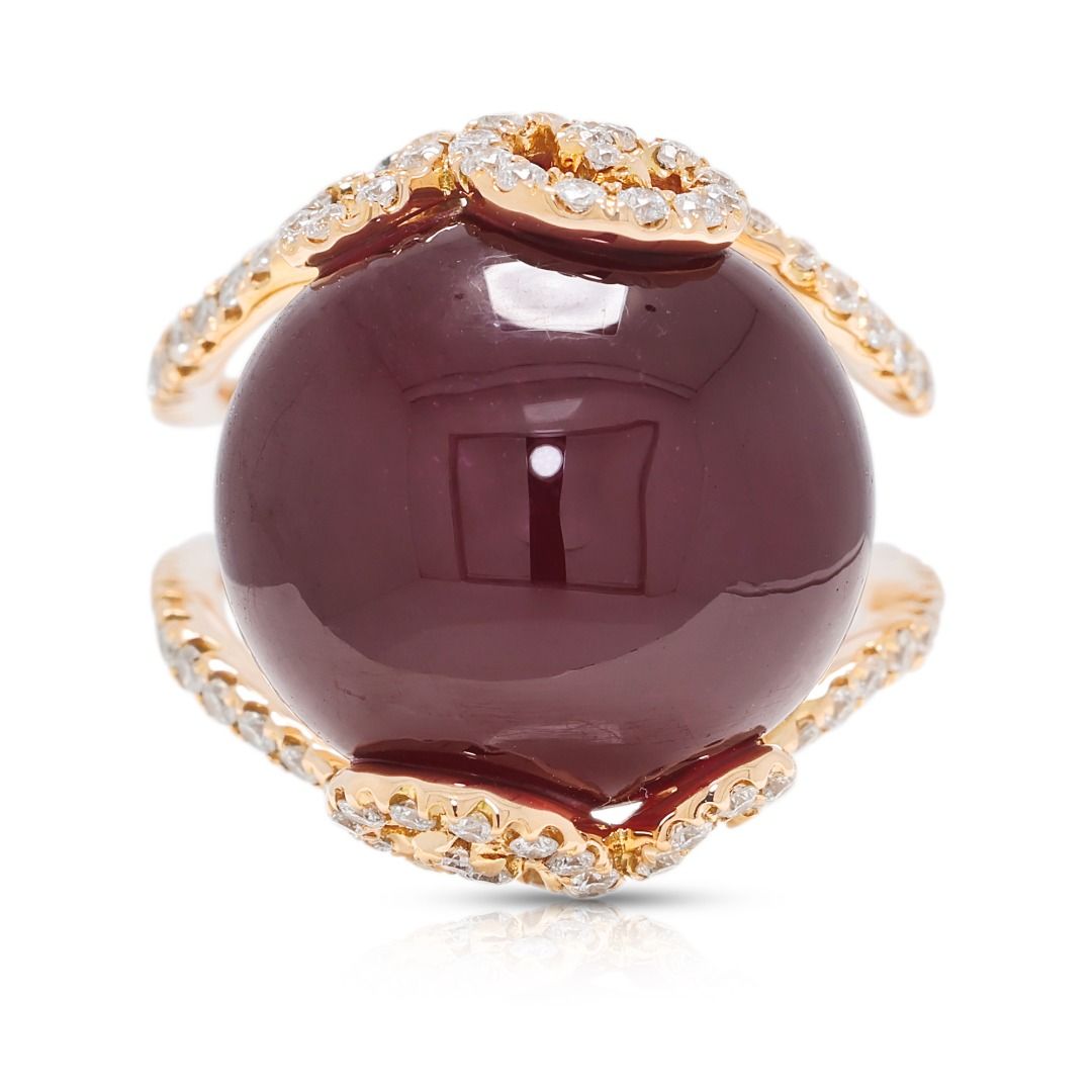 Statement-Ring mit 20.91ct Cabochon-Rubin und 0.85ct natürlichen Diamanten aus 18K Roségold (glasgefüllter Rubin)