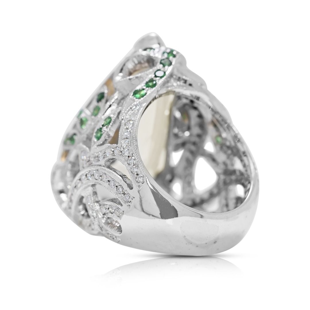 Statement 23.16ct Beryl, Garnet, and Natural Diamonds Ring in 18K White Gold - NGI Certified