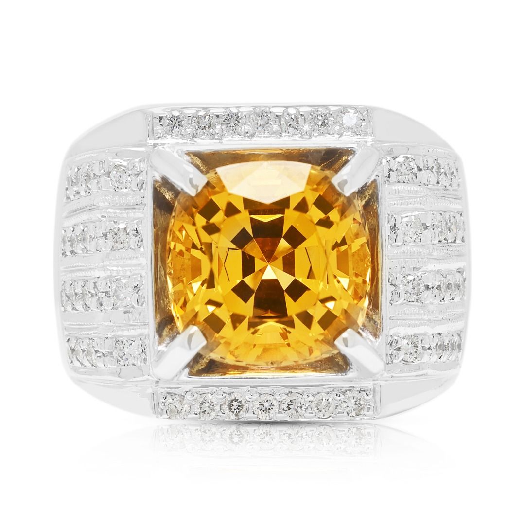 Statement 9.29ct Yellow Topaz & Diamond Ring in 8K White Gold - NGI Certified