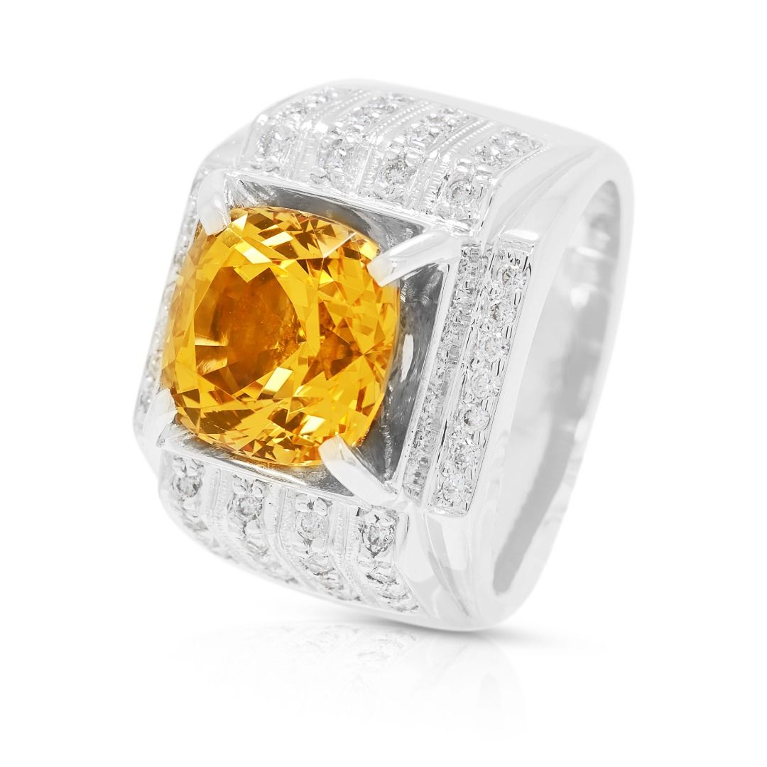 Statement 9.29ct Yellow Topaz & Diamond Ring in 8K White Gold - NGI Certified