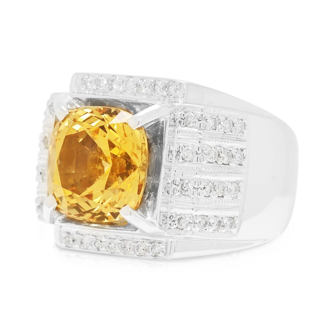 Statement 9.29ct Yellow Topaz & Diamond Ring in 8K White Gold - NGI Certified