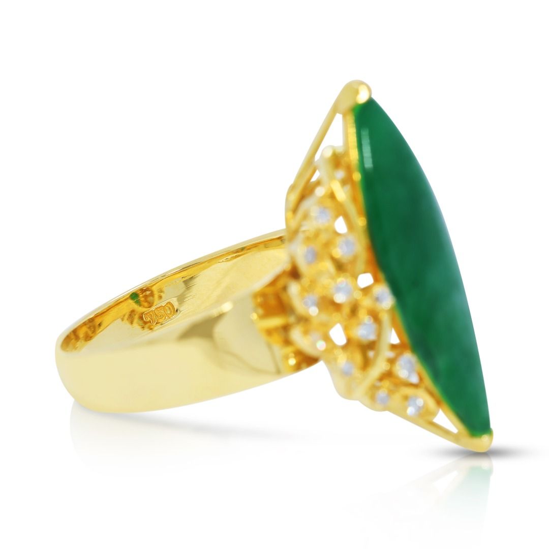 Statement Type A Green Jadeite & 0.24ct Diamond Ring in 18K Yellow Gold - NGI Certified