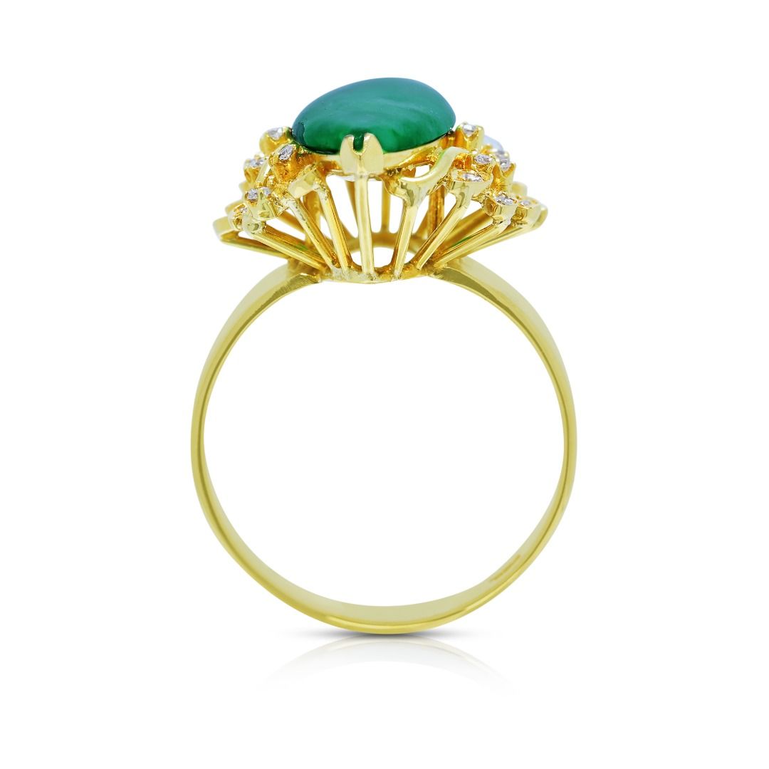 Statement Type A Green Jadeite & 0.24ct Diamond Ring in 18K Yellow Gold - NGI Certified