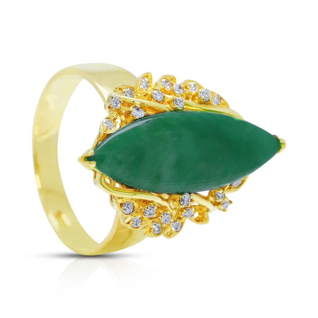 Statement Type A Green Jadeite & 0.24ct Diamond Ring in 18K Yellow Gold - NGI Certified