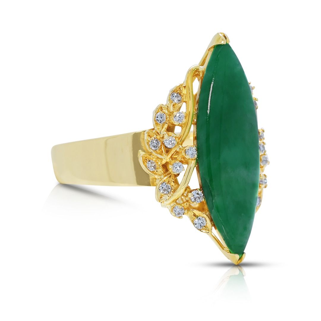 Statement Type A Green Jadeite & 0.24ct Diamond Ring in 18K Yellow Gold - NGI Certified