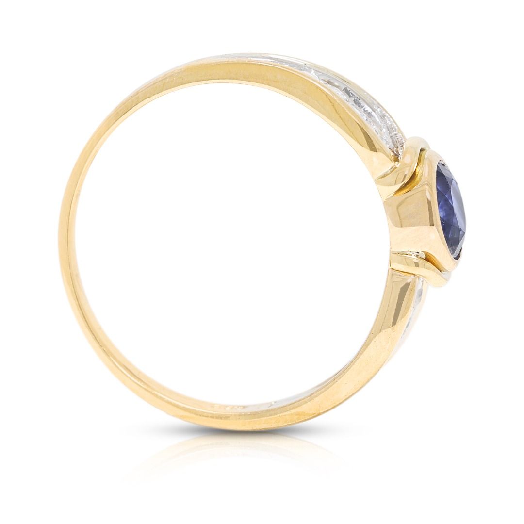 Striking 0.5ct Blue Sapphire with 0.08ct Natural Diamond Accent Ring in 14K Two-Tone Gold