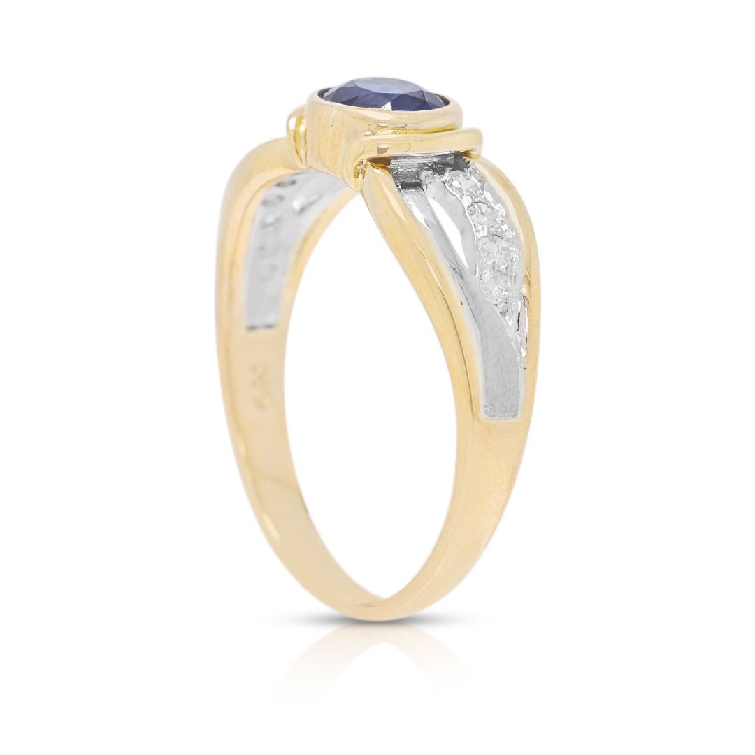 Striking 0.5ct Blue Sapphire with 0.08ct Natural Diamond Accent Ring in 14K Two-Tone Gold