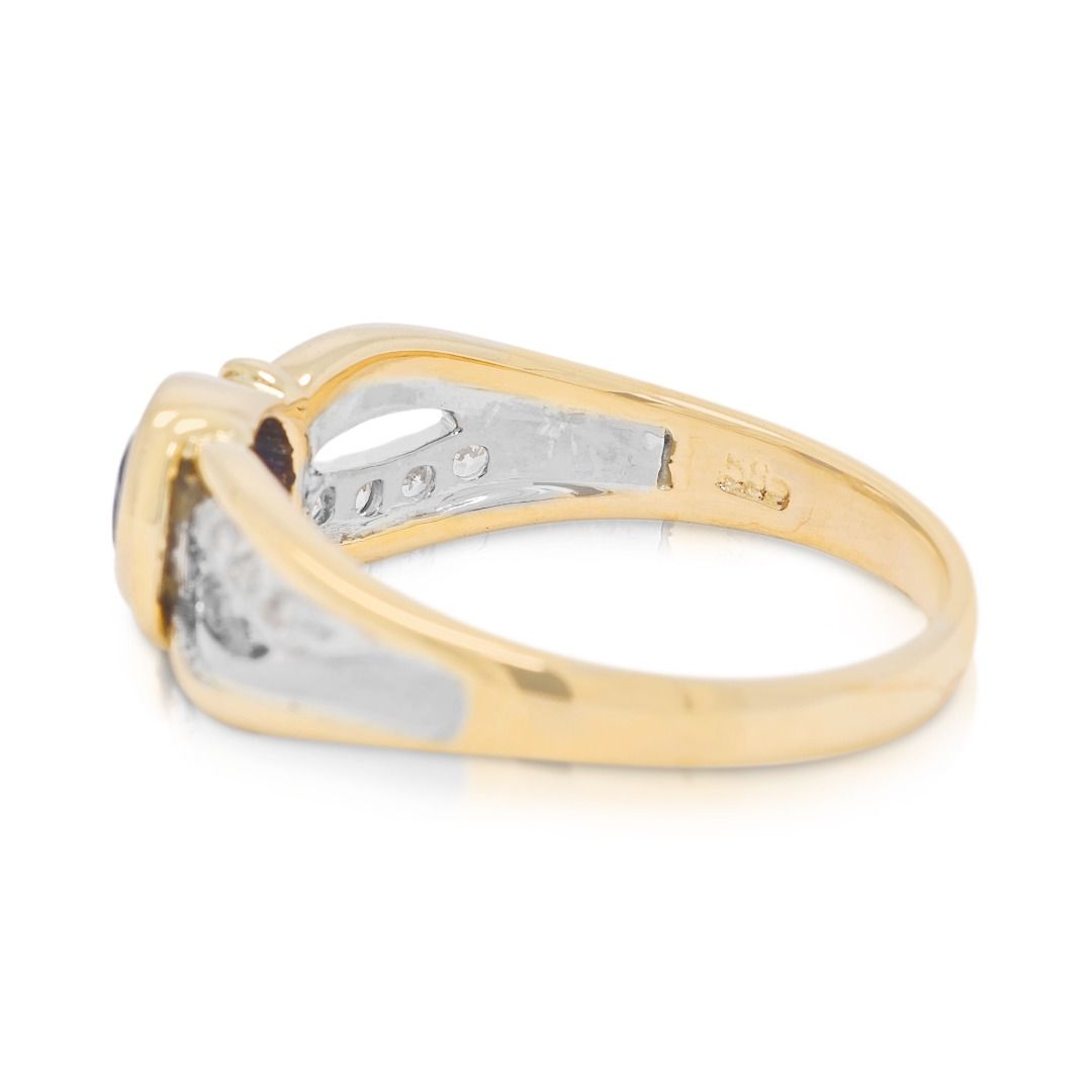 Striking 0.5ct Blue Sapphire with 0.08ct Natural Diamond Accent Ring in 14K Two-Tone Gold