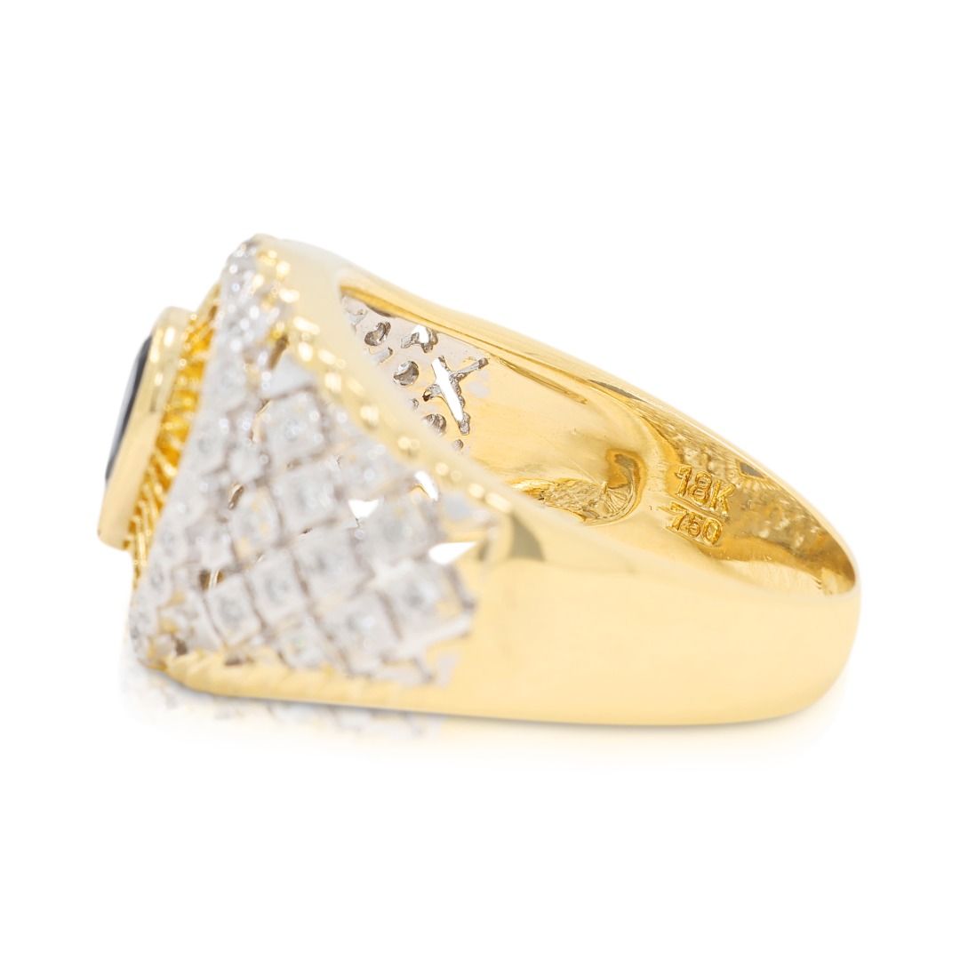 Auffälliger 0,6-Karat-Blauer-Saphir-Ring mit 0,330-Karat-Diamant-Halo in 18K zweifarbigem Gold