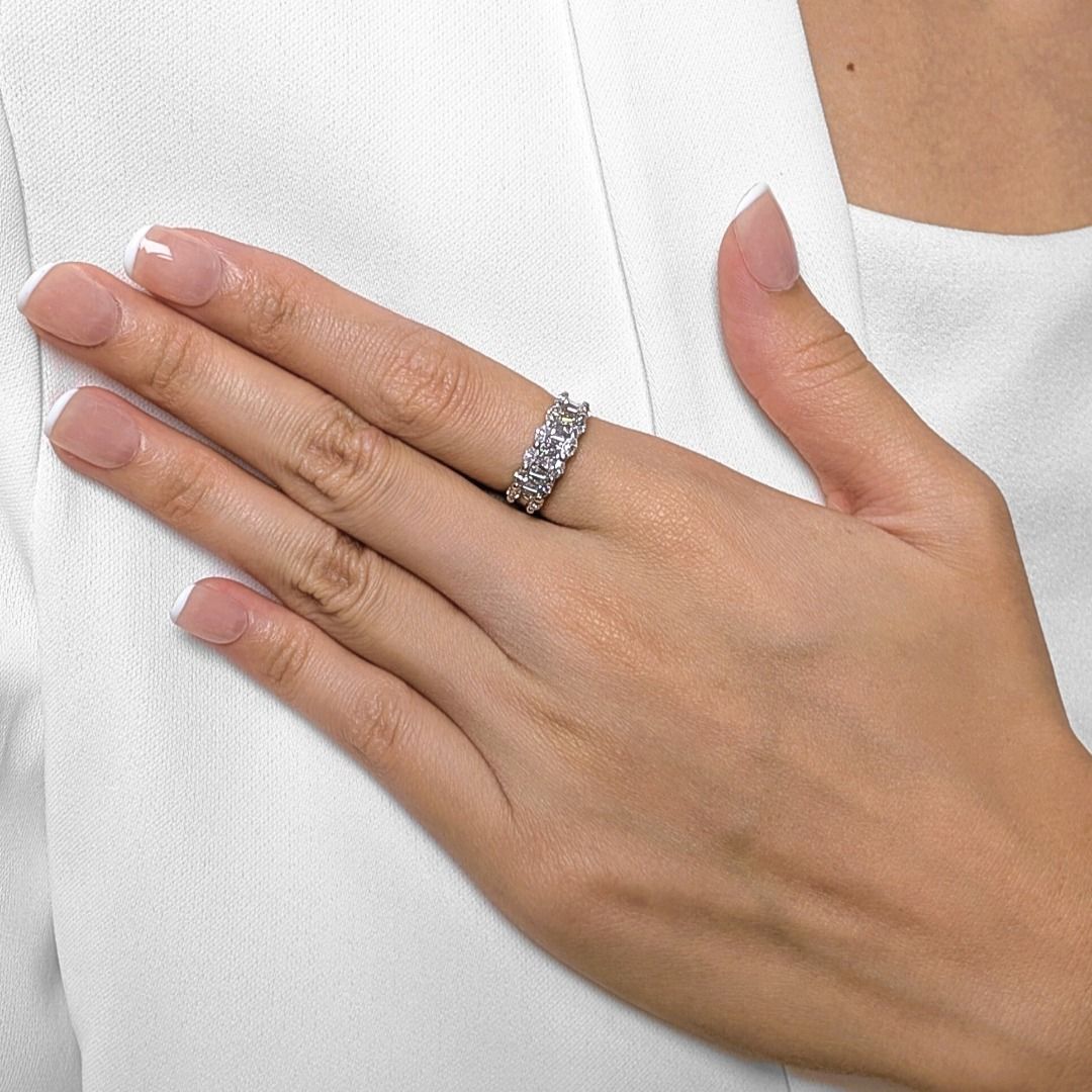 Striking 0.75ct Diamond Ring with Marquise & Tapered Cuts in 18K White Gold