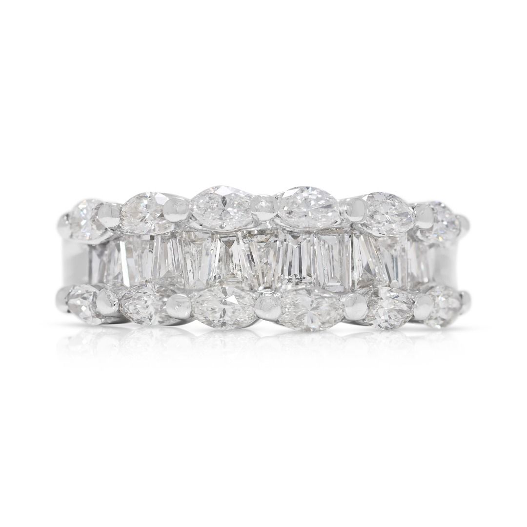 Striking 0.75ct Diamond Ring with Marquise & Tapered Cuts in 18K White Gold