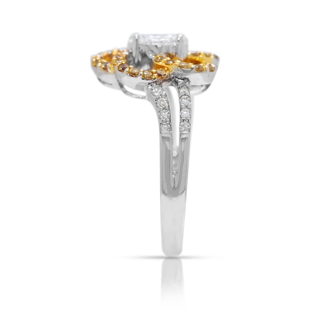 Striking 0.82ct Floral Diamond Ring in 18K Two-Toned Gold