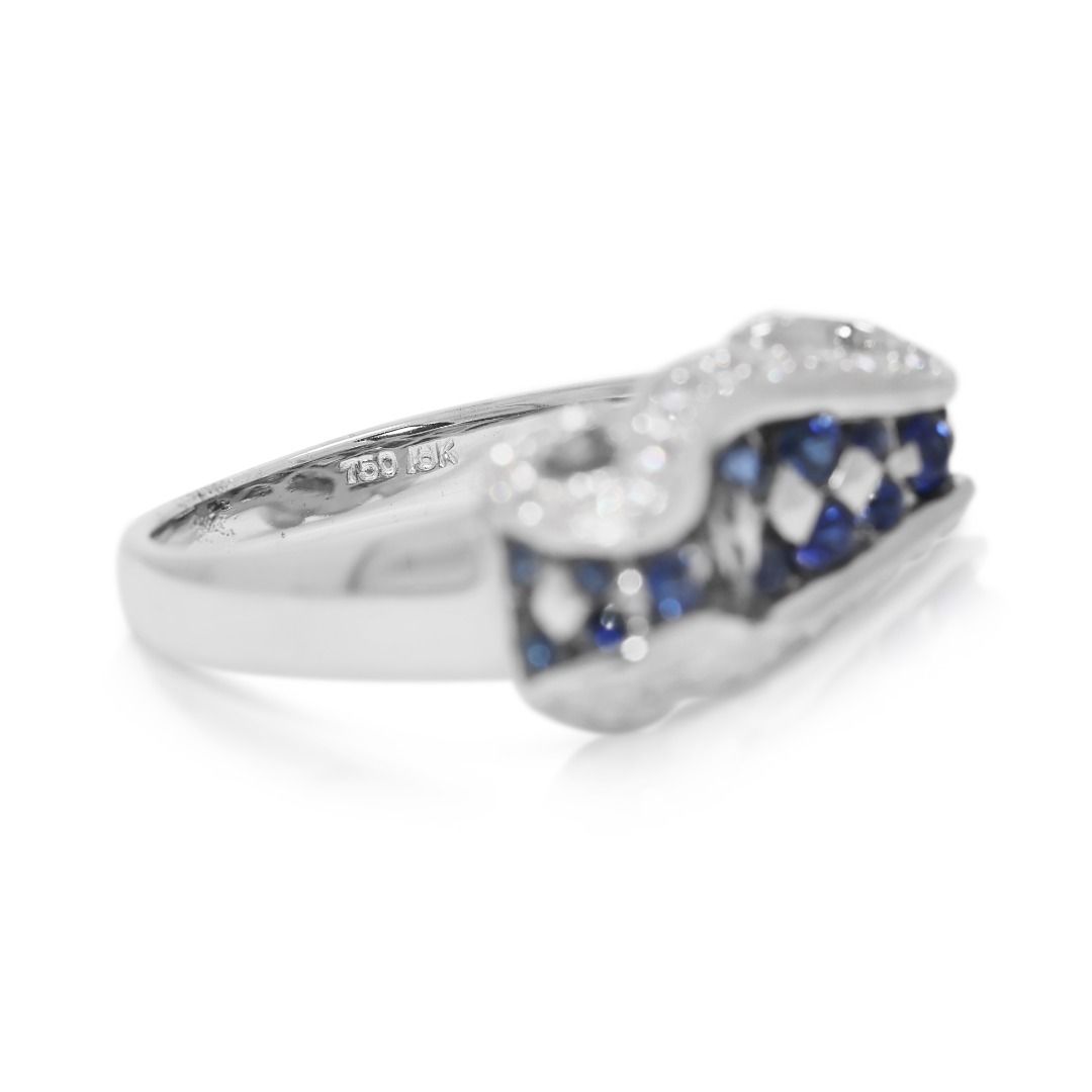 Striking 0.88ct Sapphire & Natural Diamond Wave Band in 18K White Gold (New)