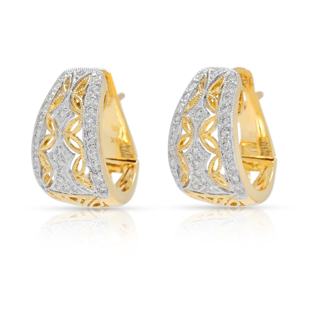 Auffällige 1.02ct natürliche Diamant Vintage Kreolen, 18K zweifarbiges Gold
