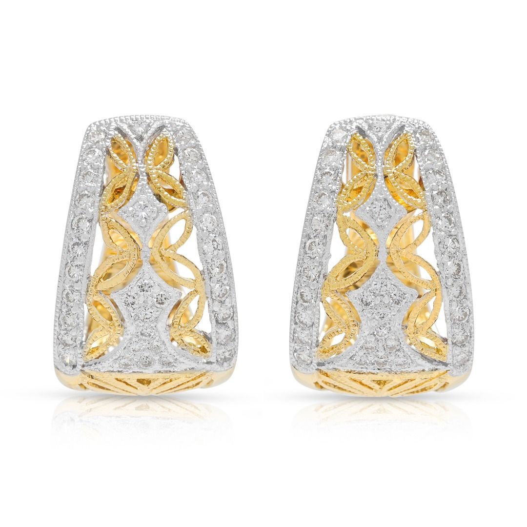 Auffällige 1.02ct natürliche Diamant Vintage Kreolen, 18K zweifarbiges Gold
