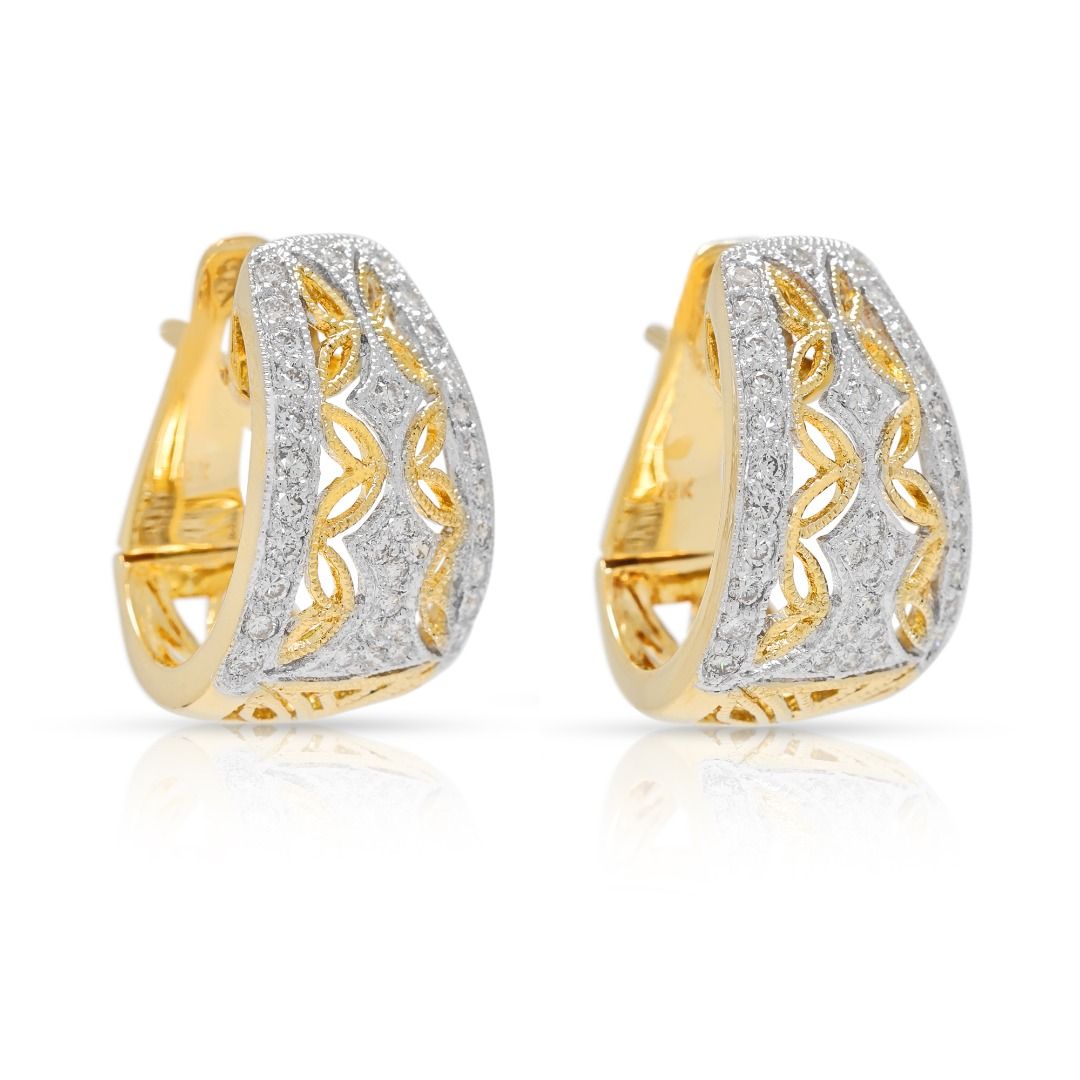 Auffällige 1.02ct natürliche Diamant Vintage Kreolen, 18K zweifarbiges Gold