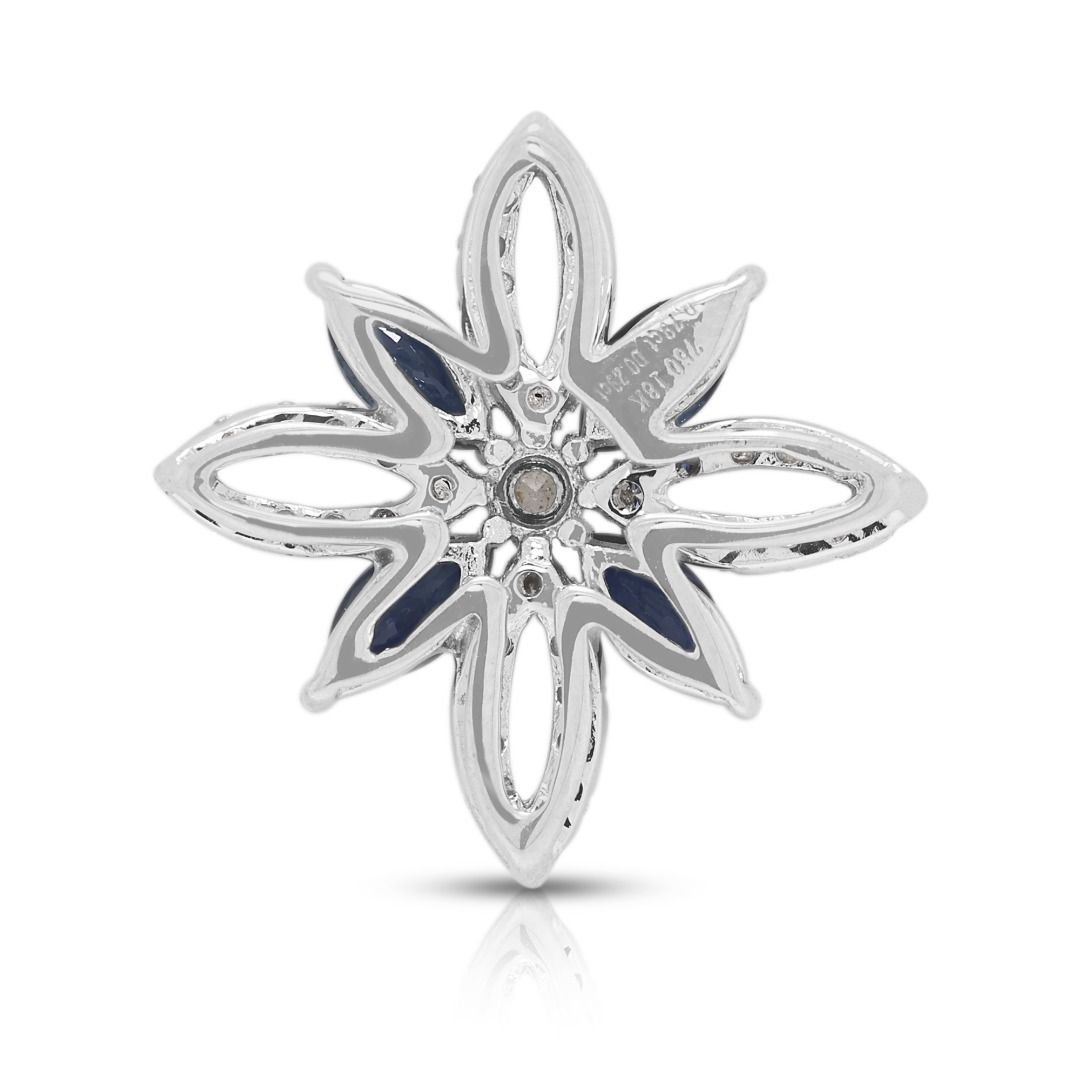 Striking 1.08ct Sapphire & Diamond Floral Pendant in 18K White Gold