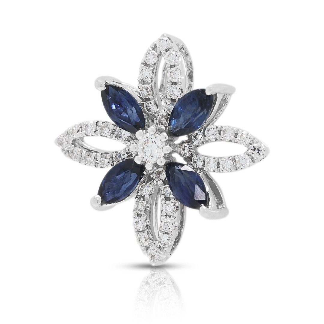 Striking 1.08ct Sapphire & Diamond Floral Pendant in 18K White Gold