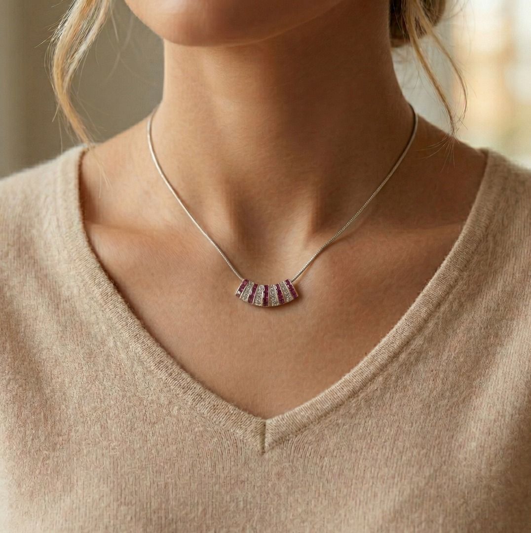 Striking 1.44ct Ruby & Diamond Pendant in 18K Two-Toned Gold