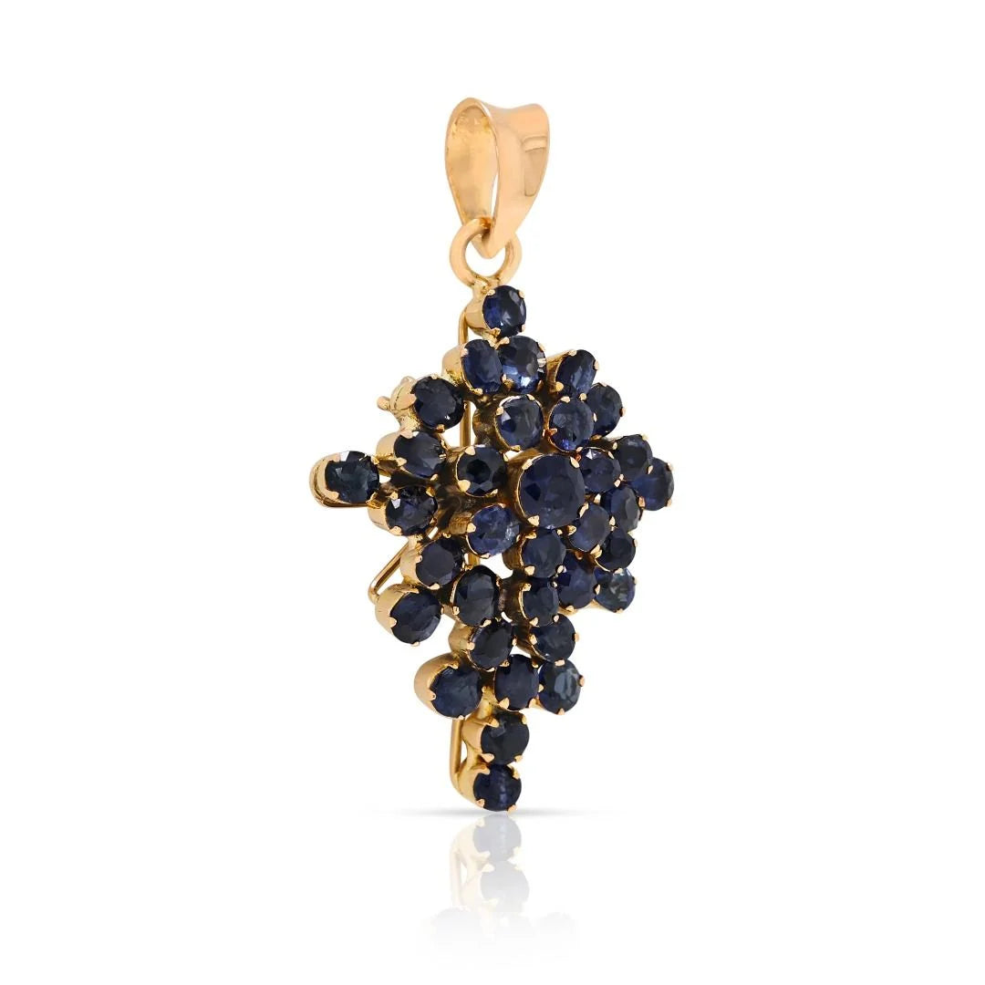 Striking 1.6ct Sapphire Cluster Pendant in 18K Yellow Gold