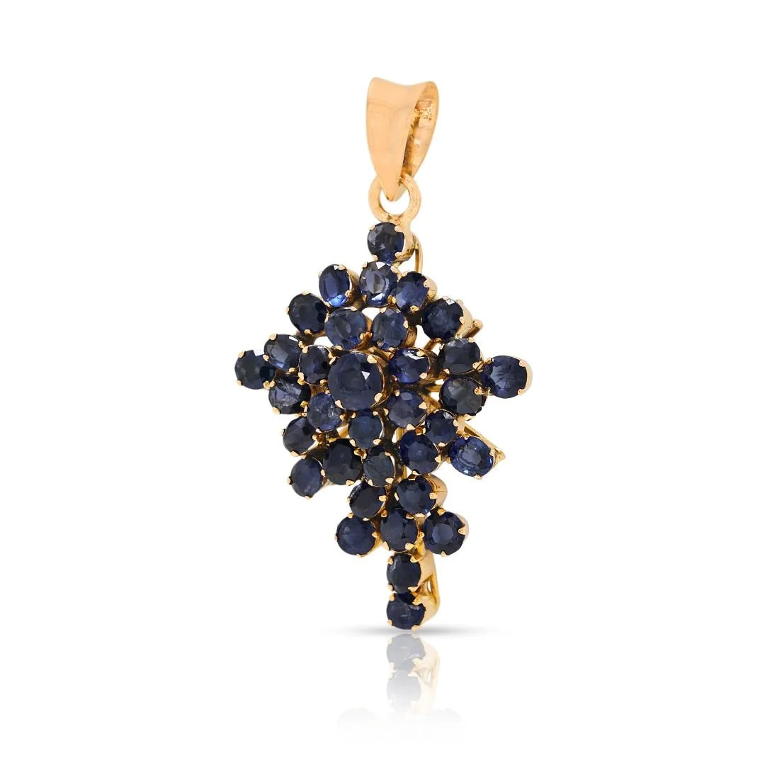 Striking 1.6ct Sapphire Cluster Pendant in 18K Yellow Gold