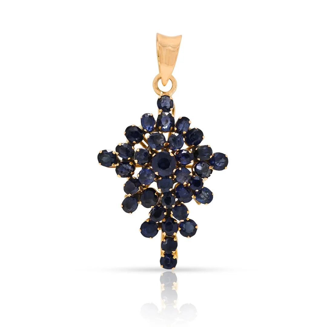 Striking 1.6ct Sapphire Cluster Pendant in 18K Yellow Gold