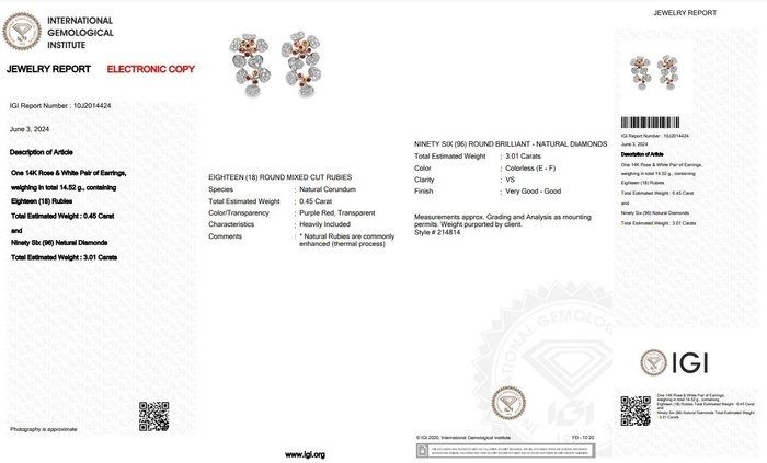 Striking 3.46ct Ruby & Diamond Earrings in 14K White Gold – IGI Certified