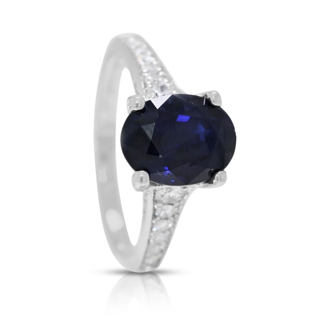 Striking 3.76ct Pave Sapphire & Natural Diamond Ring in 18K White Gold