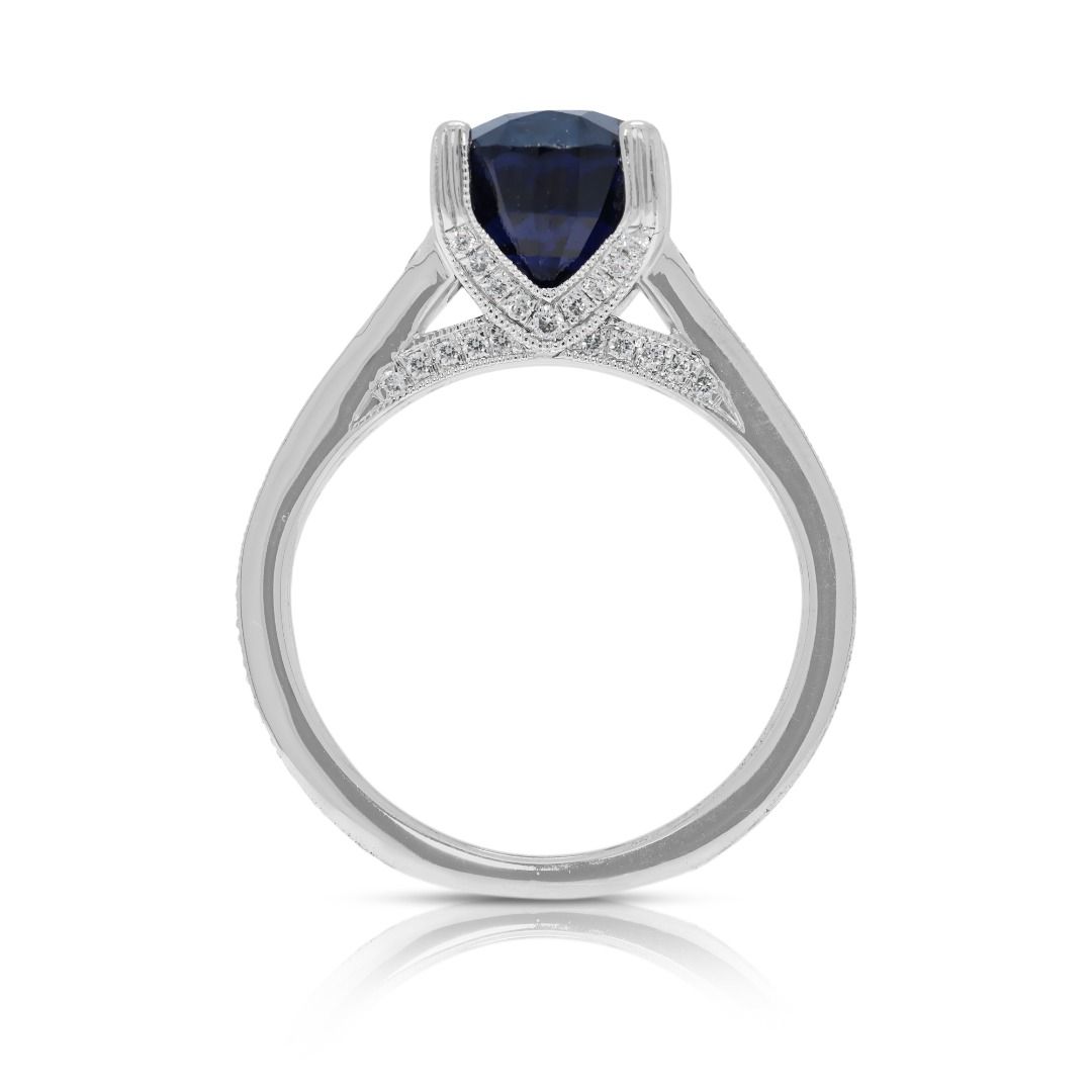 Striking 3.76ct Pave Sapphire & Natural Diamond Ring in 18K White Gold