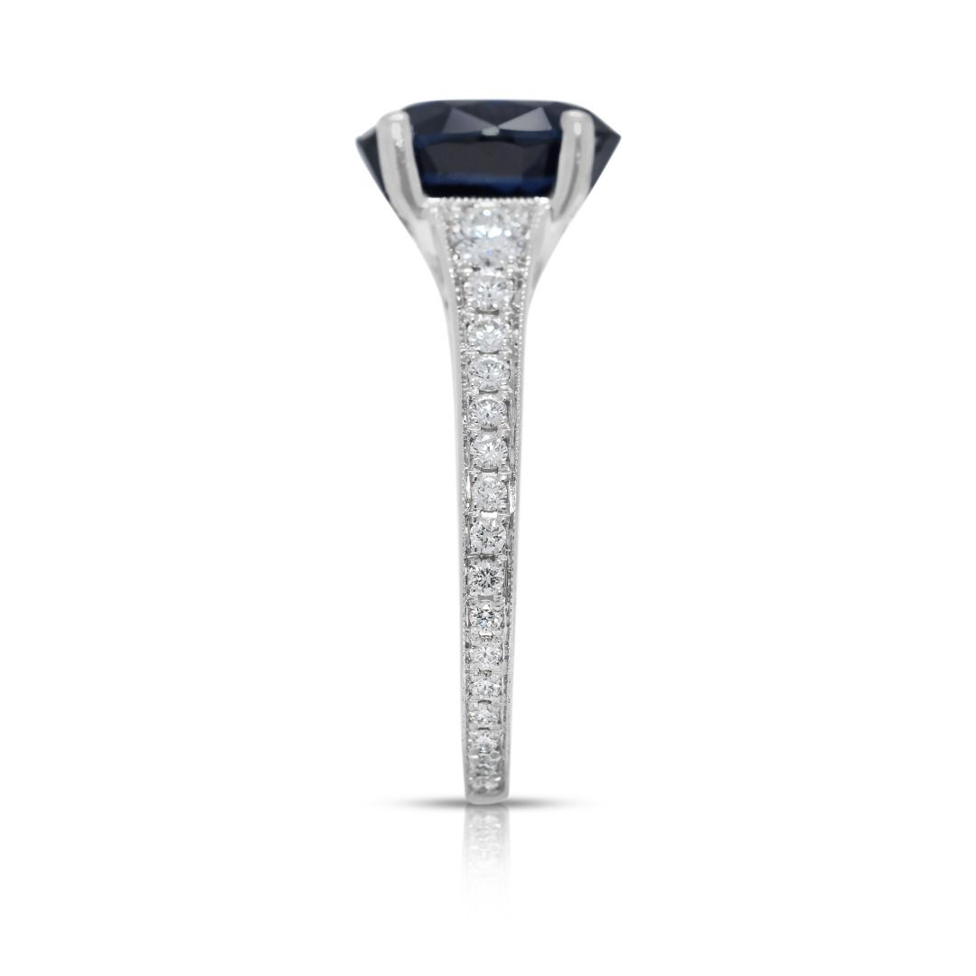 Striking 3.76ct Pave Sapphire & Natural Diamond Ring in 18K White Gold