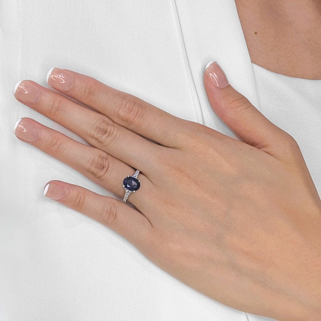 Striking 3.76ct Pave Sapphire & Natural Diamond Ring in 18K White Gold