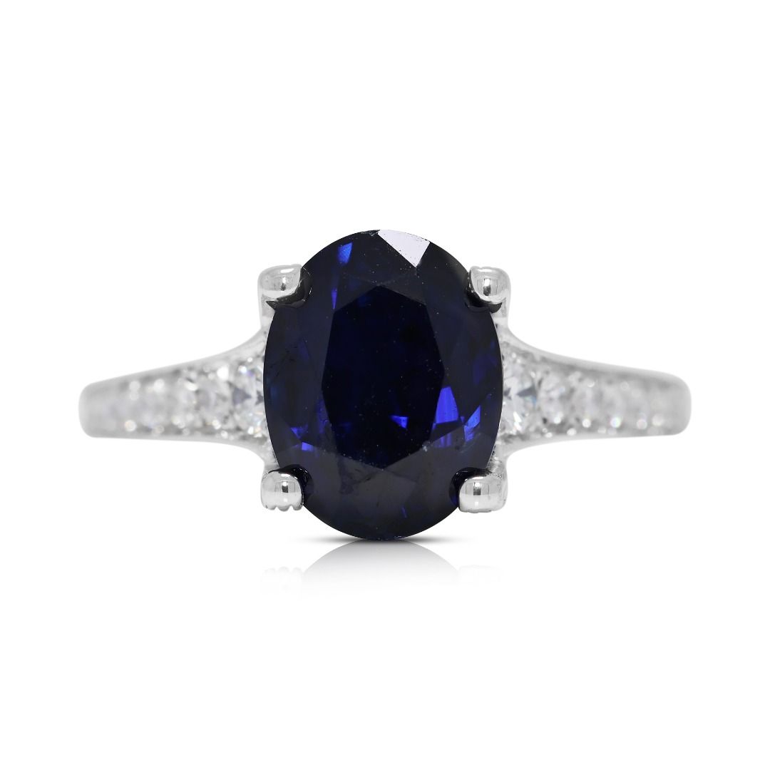 Striking 3.76ct Pave Sapphire & Natural Diamond Ring in 18K White Gold