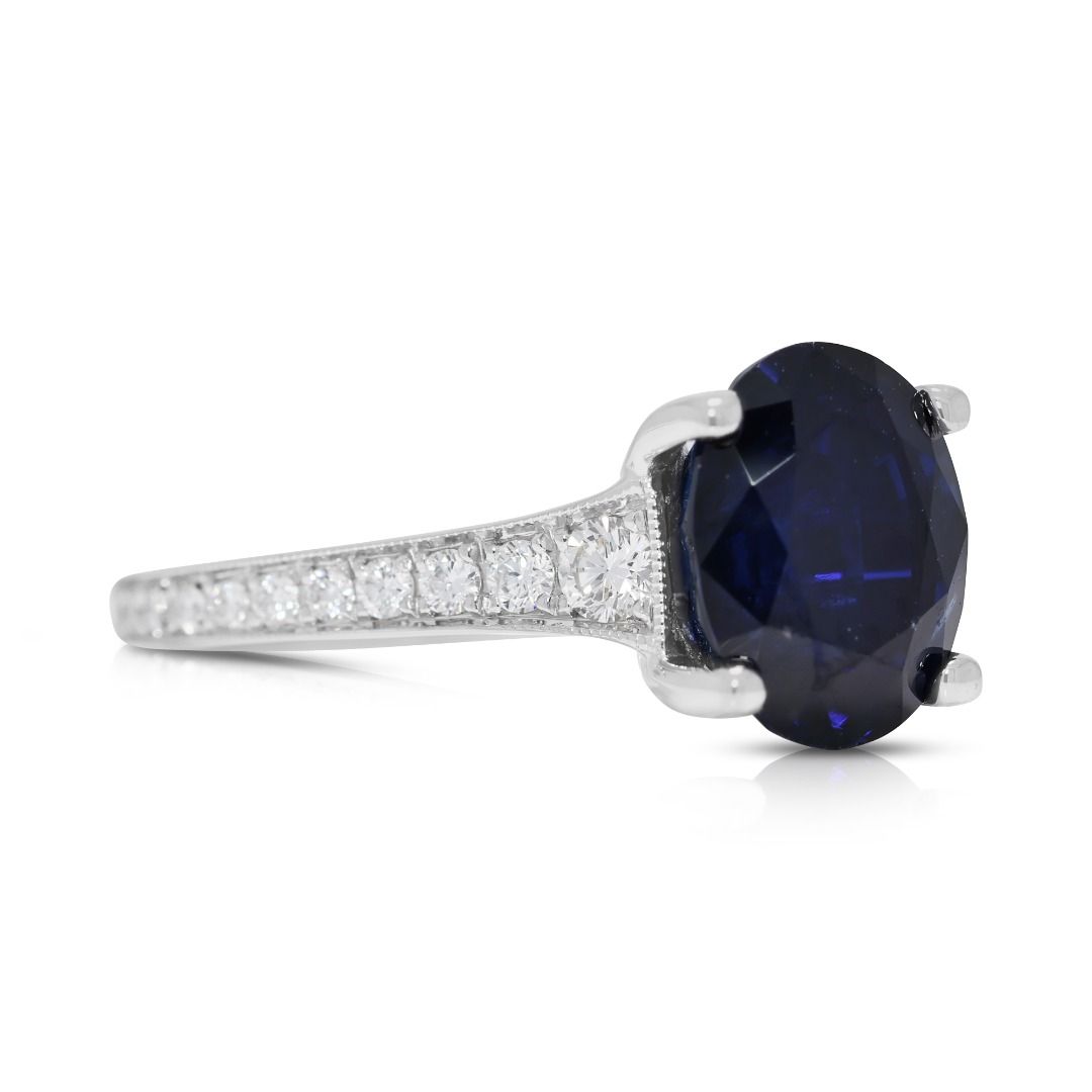 Striking 3.76ct Pave Sapphire & Natural Diamond Ring in 18K White Gold