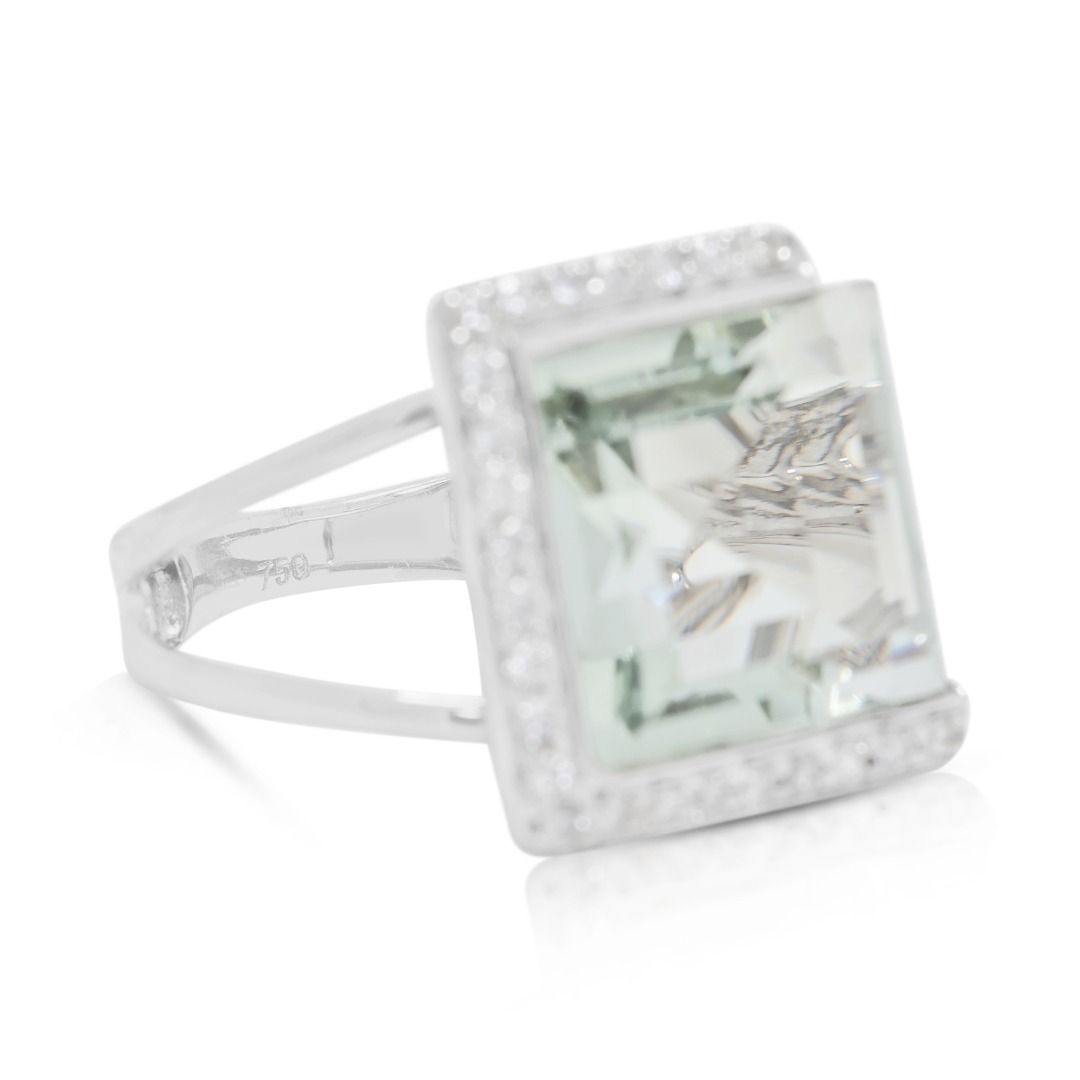 Striking 5.39ct Quartz & Diamond Cocktail Ring in 18K White Gold