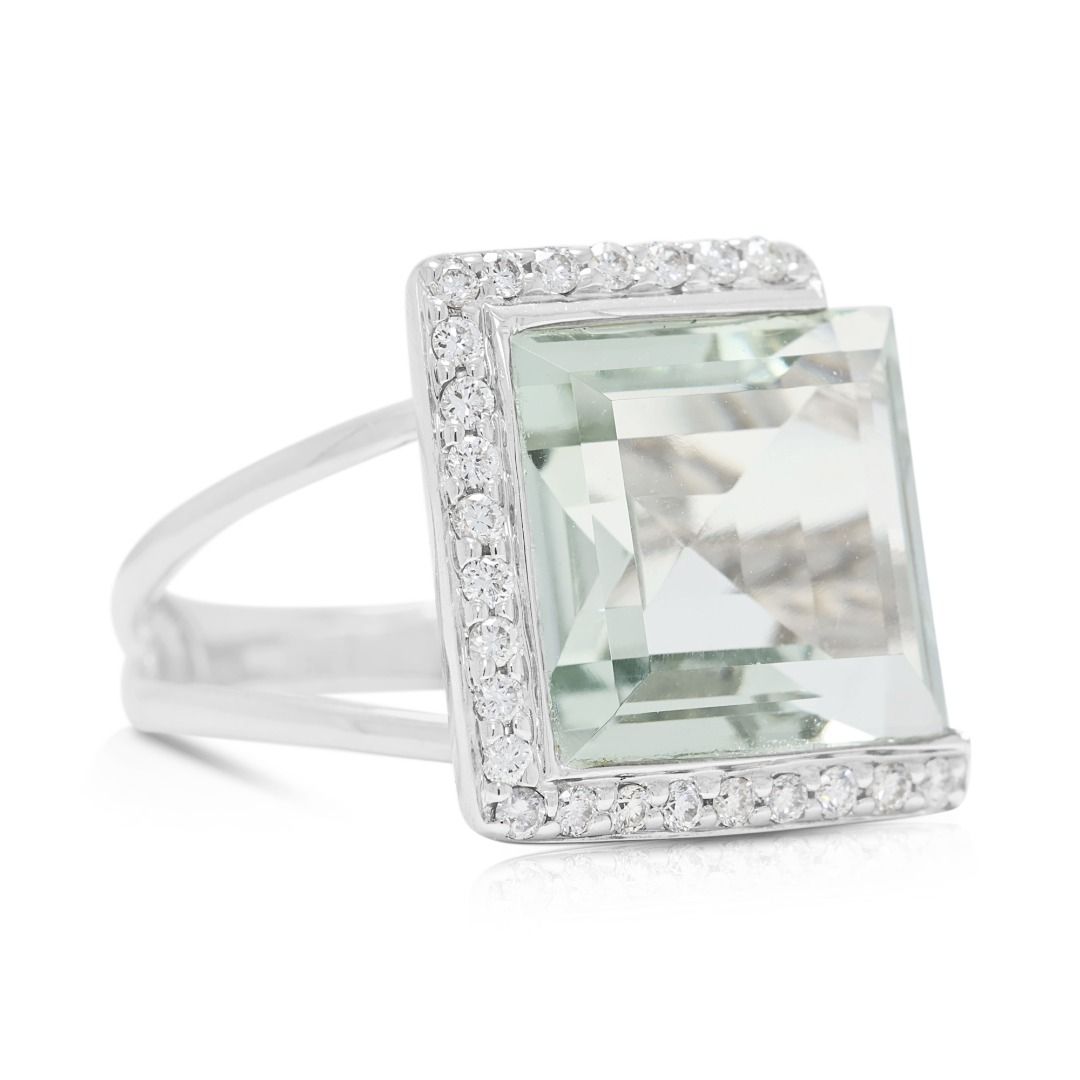 Striking 5.39ct Quartz & Diamond Cocktail Ring in 18K White Gold