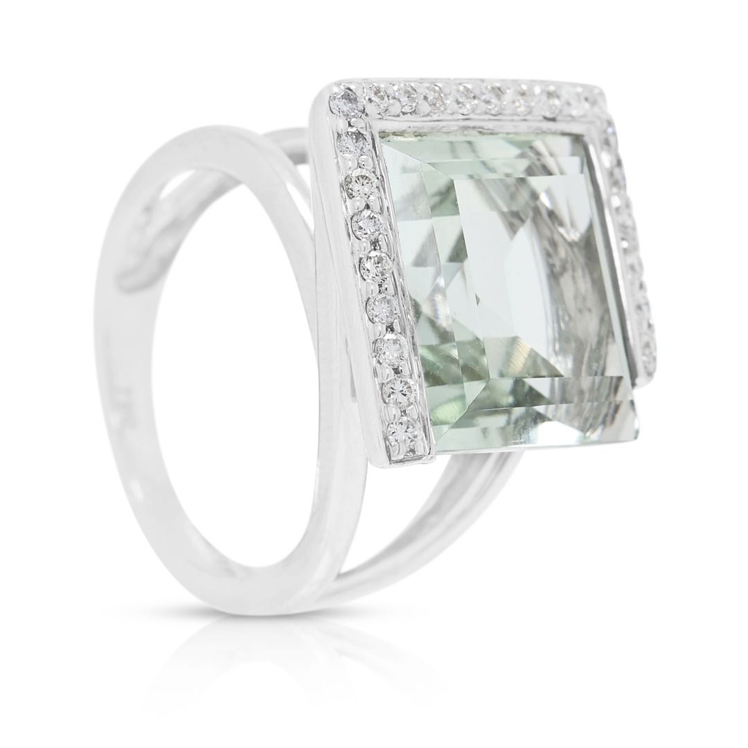 Striking 5.39ct Quartz & Diamond Cocktail Ring in 18K White Gold