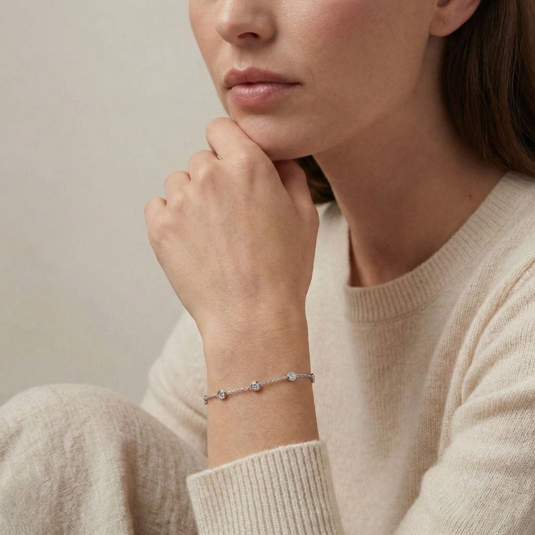 Stunning 0.21ct Natural Diamond Station Bracelet in 18K White Gold