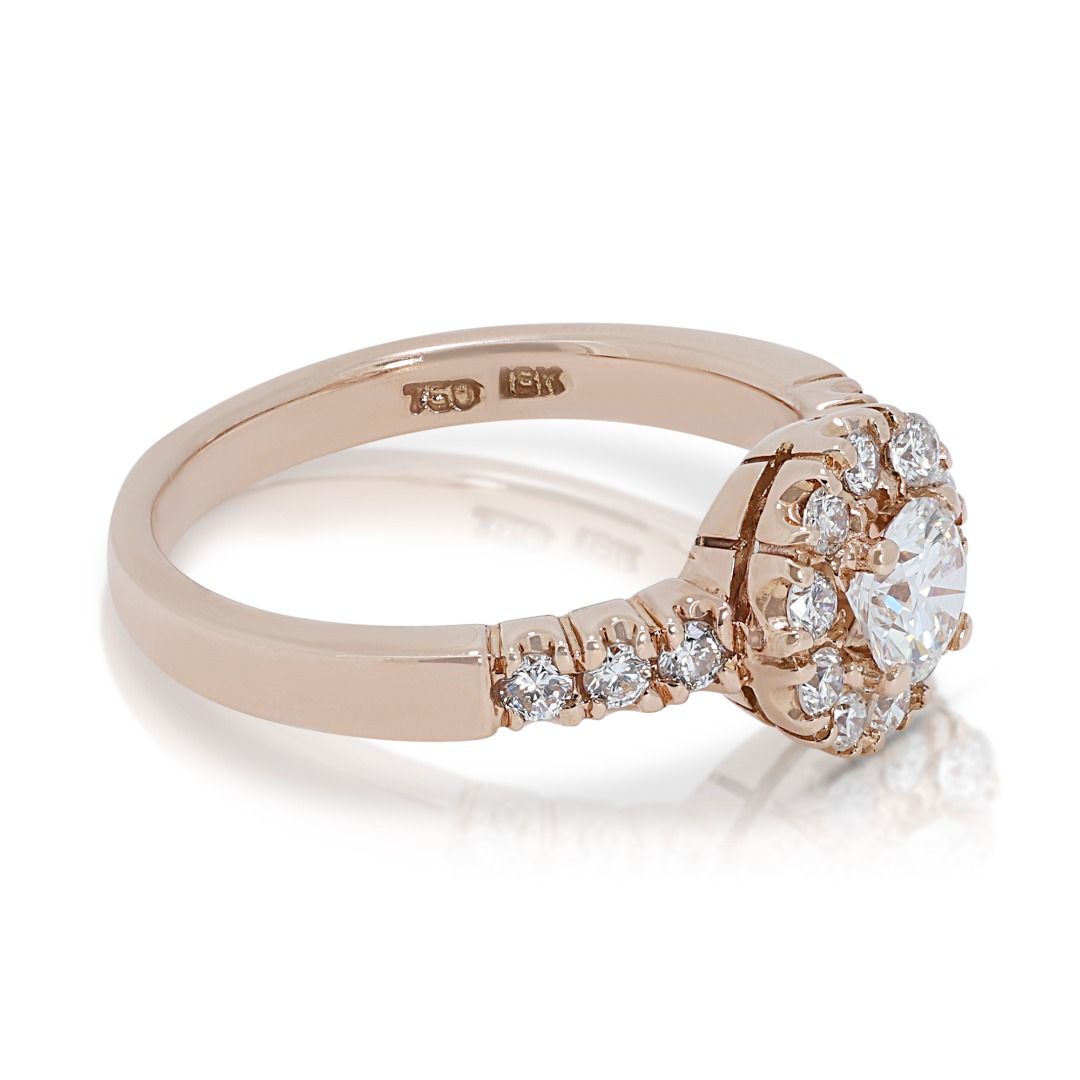 Stunning 0.49ct Diamond Halo Ring in 18K Rose Gold