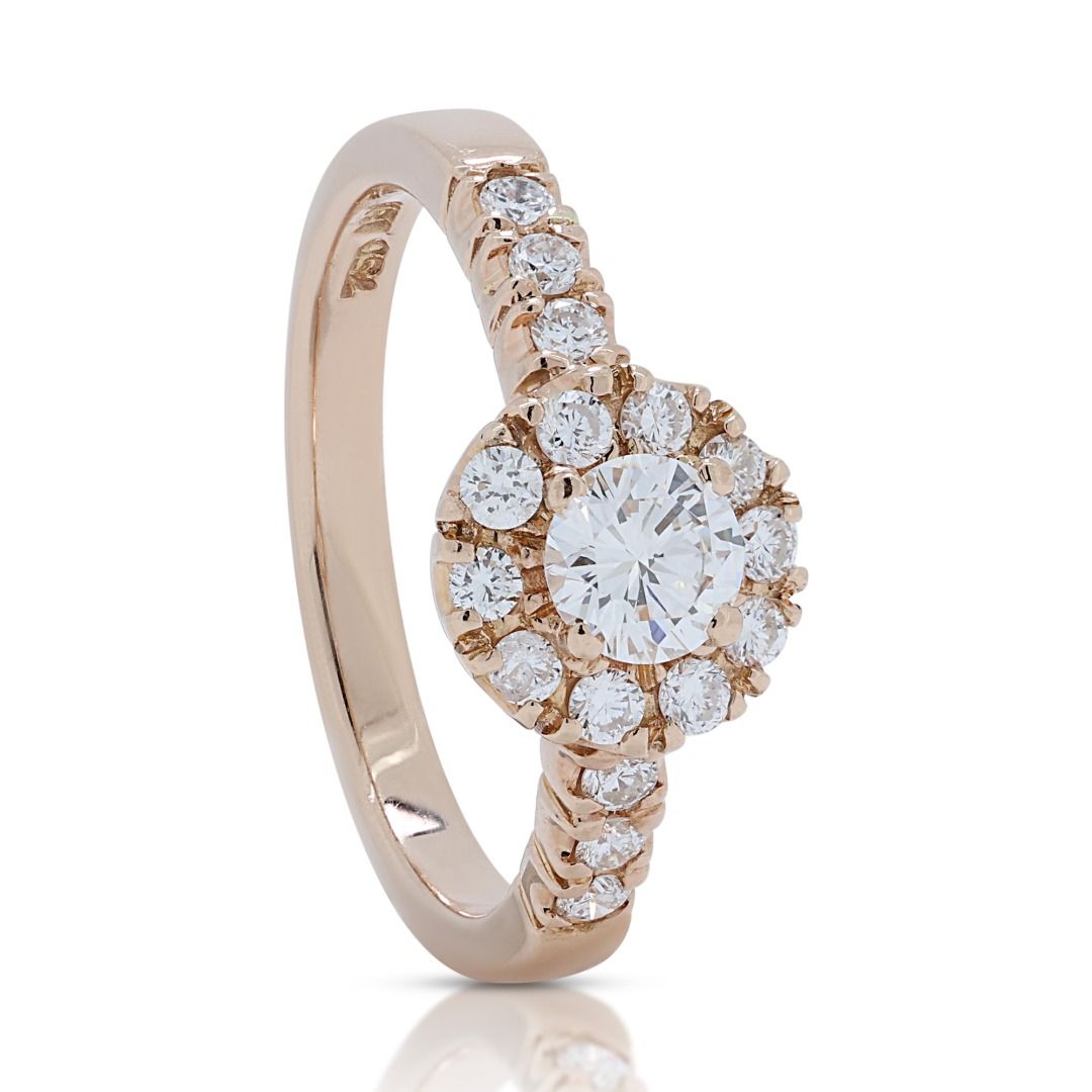 Stunning 0.49ct Diamond Halo Ring in 18K Rose Gold