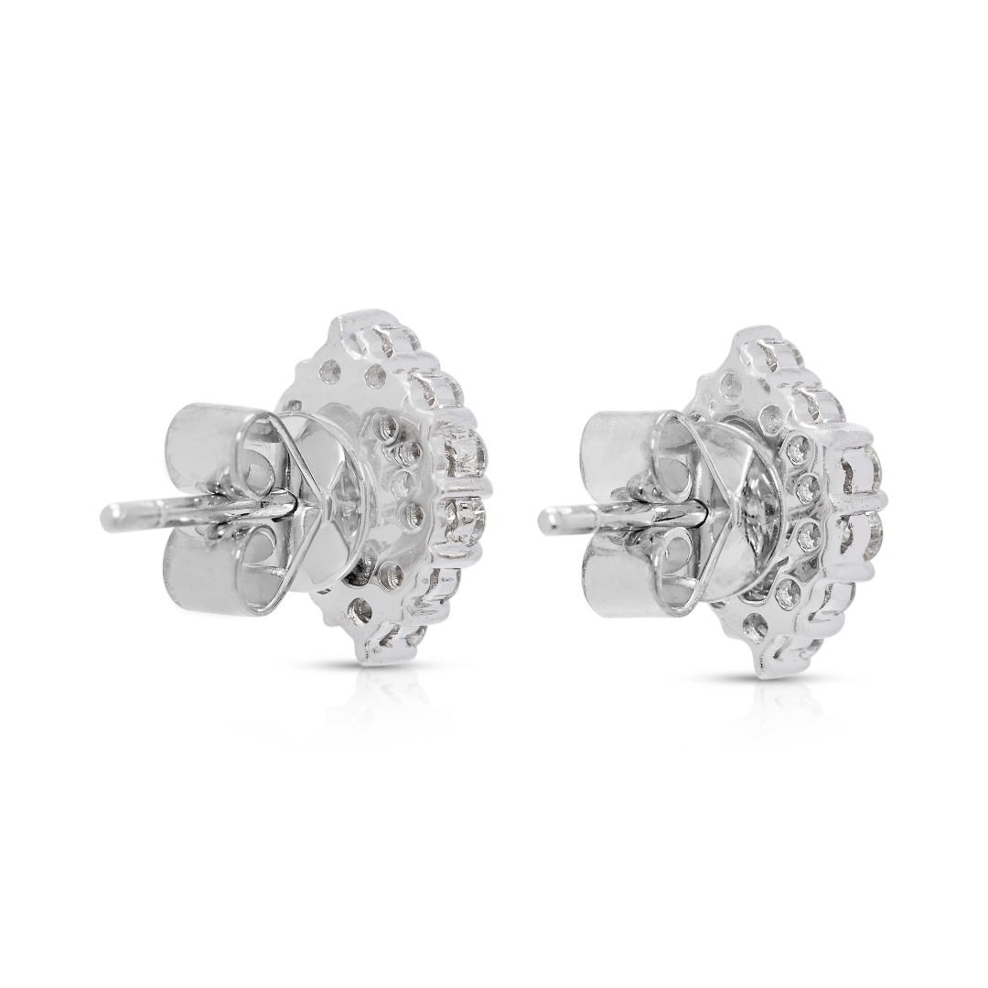 Stunning 0.62ct Natural Diamond Halo Stud Earrings in 18K White Gold