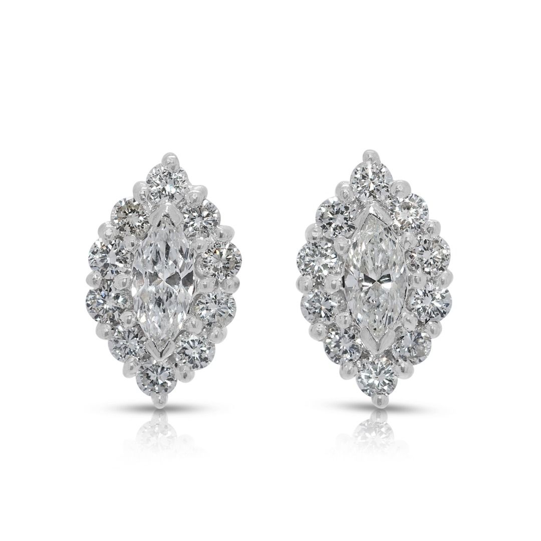 Stunning 0.62ct Natural Diamond Halo Stud Earrings in 18K White Gold