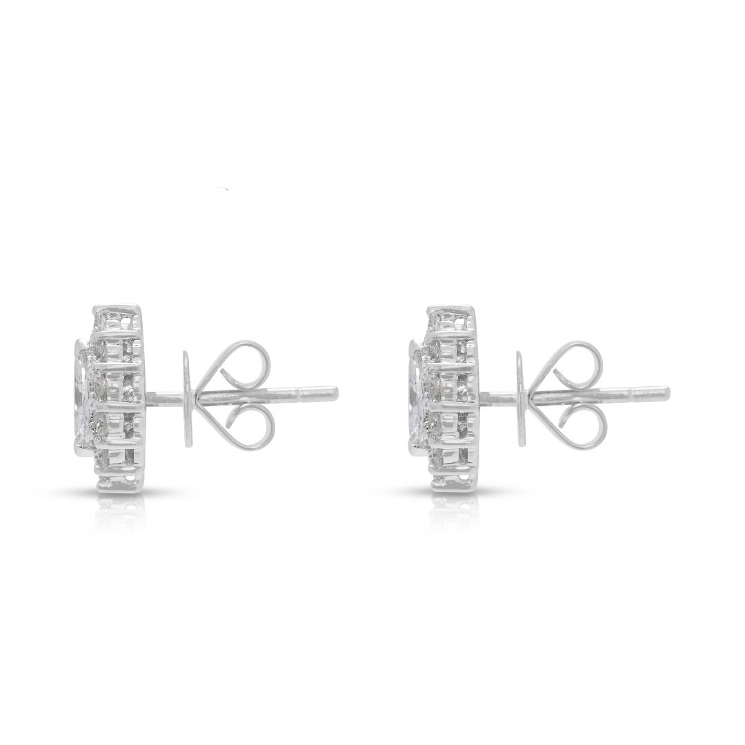 Stunning 0.62ct Natural Diamond Halo Stud Earrings in 18K White Gold