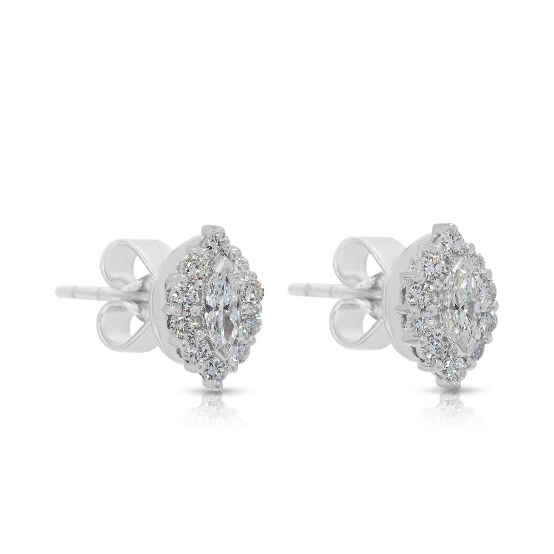 Stunning 0.62ct Natural Diamond Halo Stud Earrings in 18K White Gold