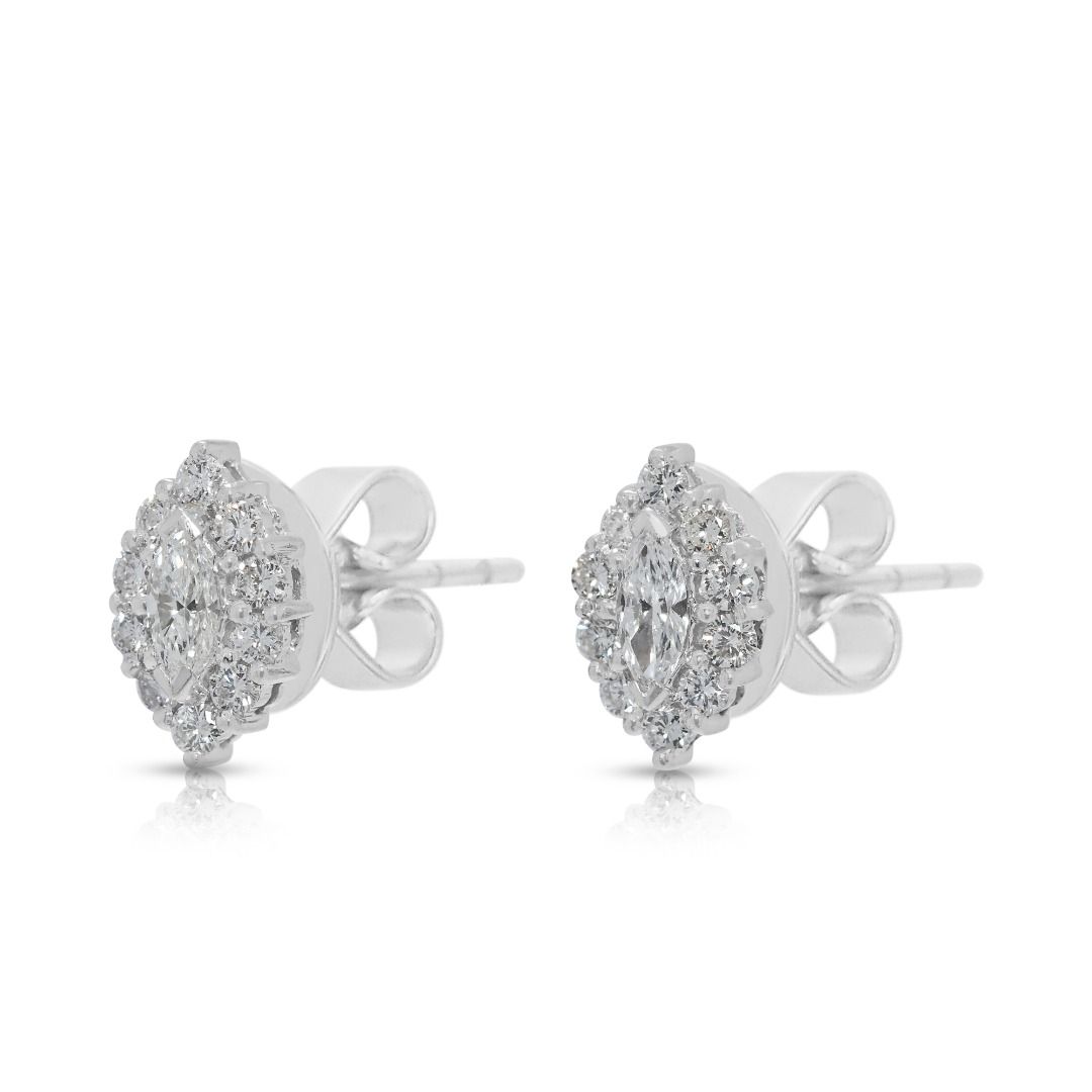 Stunning 0.62ct Natural Diamond Halo Stud Earrings in 18K White Gold