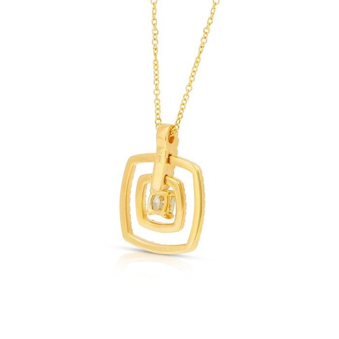 Stunning 0.68ct Diamonds Necklace with Double Halo Pendant in 18k Yellow Gold - GIA Certified