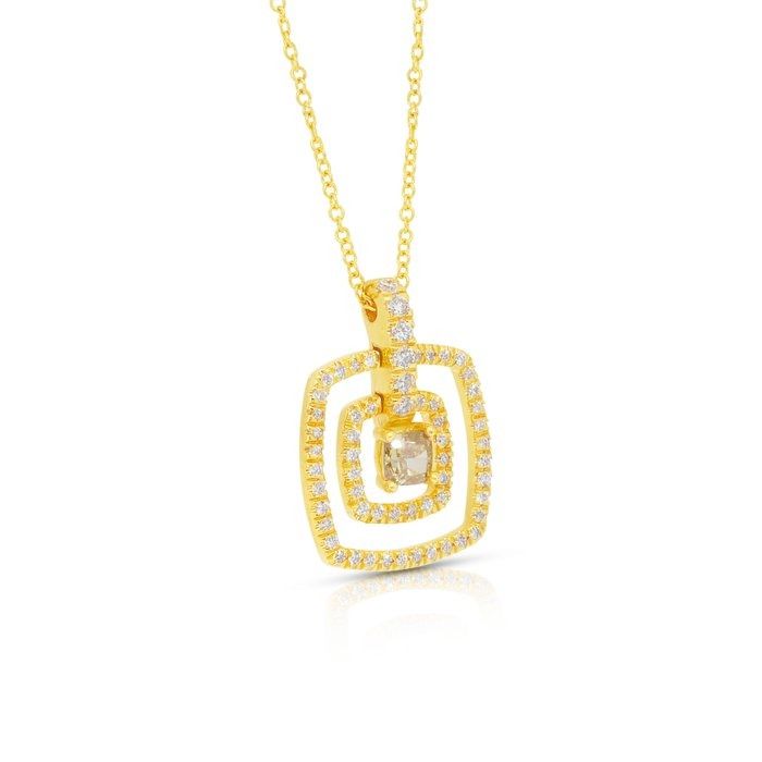 Stunning 0.68ct Diamonds Necklace with Double Halo Pendant in 18k Yellow Gold - GIA Certified