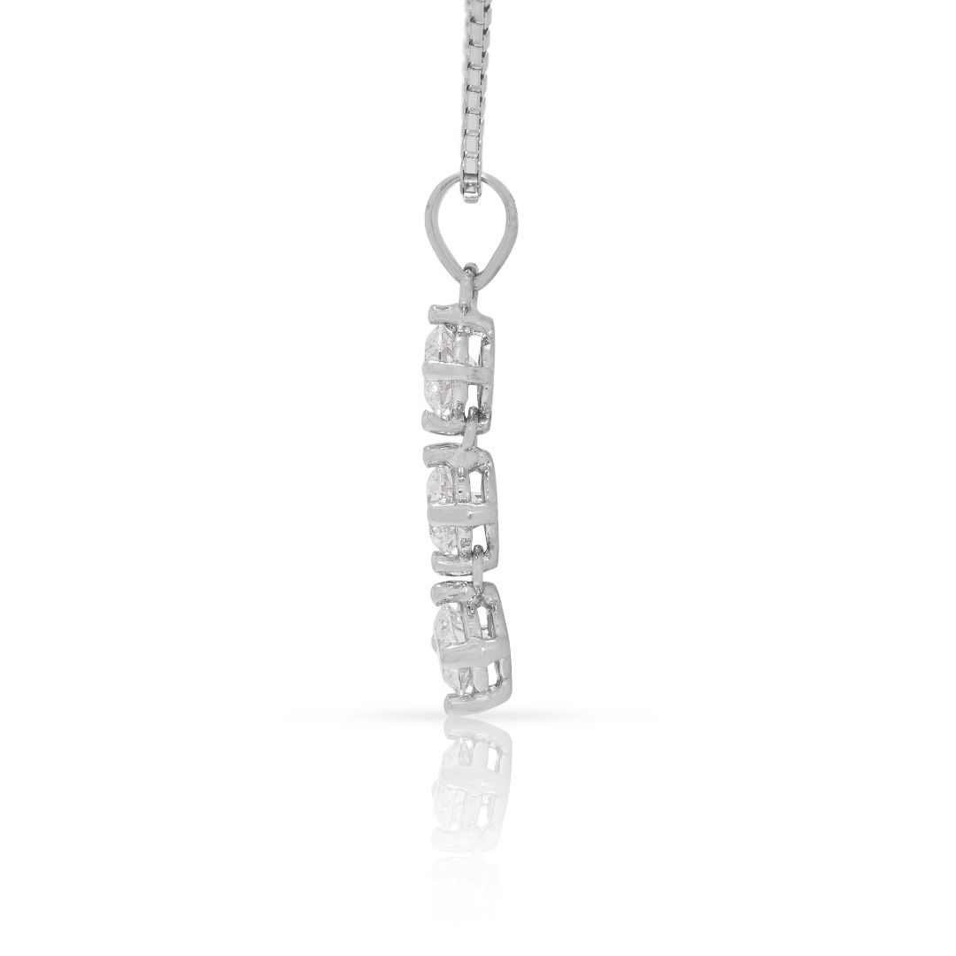 Stunning 0.85ct Triple Diamond Drop 18k White Gold Pendant and Chain