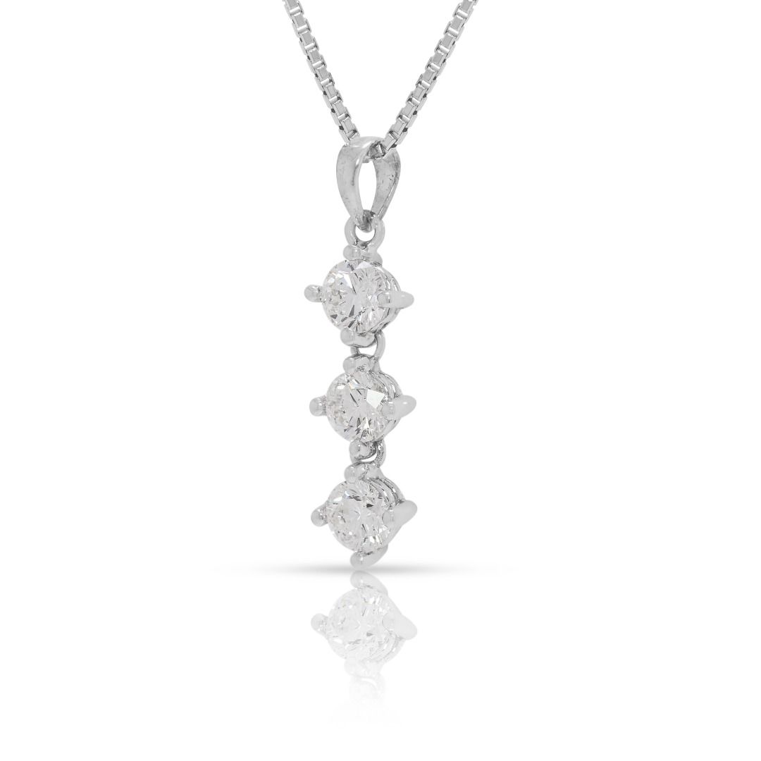 Stunning 0.85ct Triple Diamond Drop 18k White Gold Pendant and Chain
