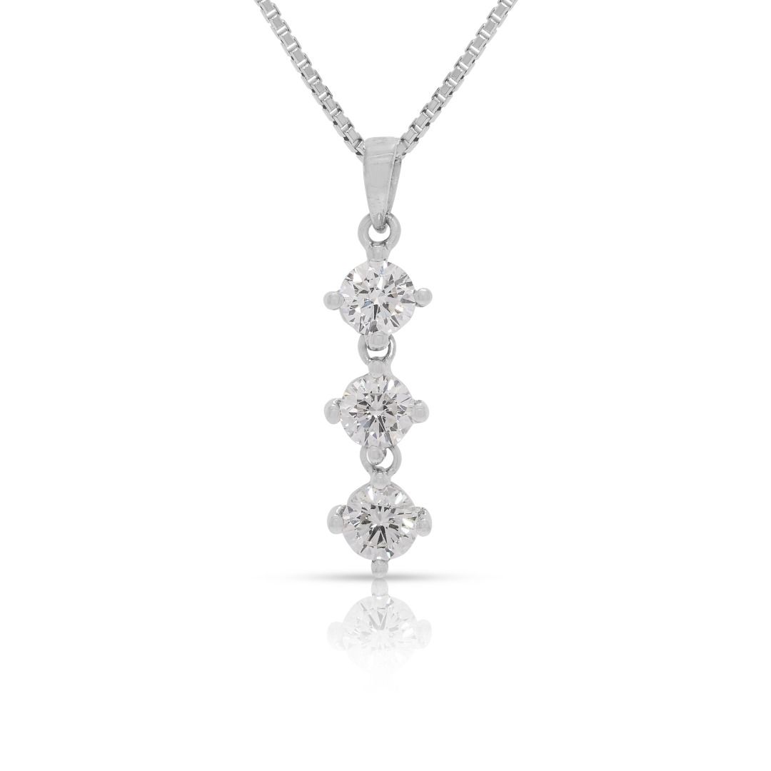 Stunning 0.85ct Triple Diamond Drop 18k White Gold Pendant and Chain